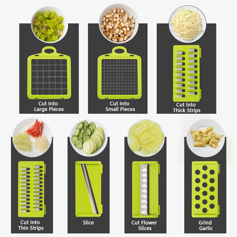 14/16-in-1 Multifunctional Vegetable Chopper & Onion Dicer – Stainless Steel Blades, 12/14/16 Functions