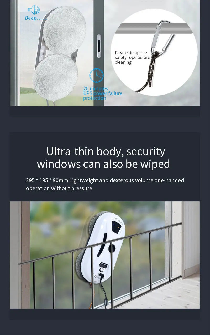 Automatic Window Cleaning Robot – 5600PA Dual Suction, 3 Modes, UPS Backup, Streak-Free Glass Cleaner