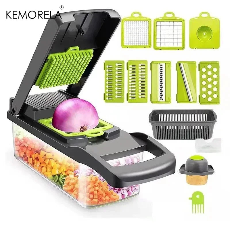 14/16-in-1 Multifunctional Vegetable Chopper & Onion Dicer – Stainless Steel Blades, 12/14/16 Functions